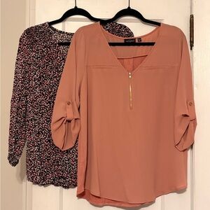 Tempted Women's Mauve Zip-Front Roll-Tab Blouse